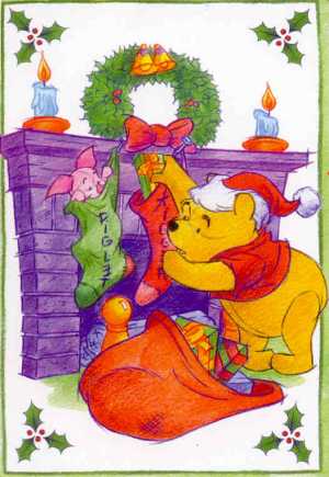 Winnie de Pooh Kerst bij schoorsteen