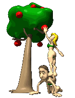 Eva plukt appel in het paradijs