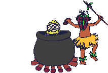 bosjesman met man in kookpot