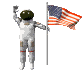 asronaut plaatst vlag op de maan