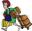 vrouw loppt snel met bagage