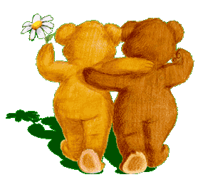 twee beren met arm om schouders