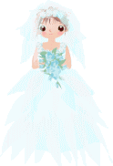 bruid in lichtblauwe trouwjurk