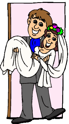 bruidspaar, bruidegom tilt bruid over de drempel