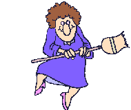 oude dame danst met bezem
