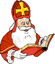 Sinterklaas leest uit boek voor