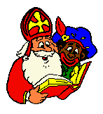 Sinterklaas en Zwarte Piet kijken in het grote boek