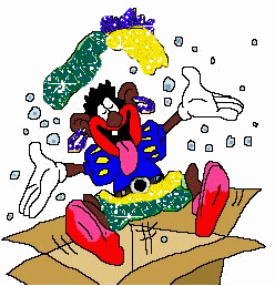Zwarte Piet springt uit doos
