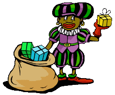 zwarte piet met zak cadeautjes