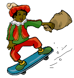 zwarte piet op skateboard