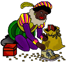 Zwarte Piet vult schoen